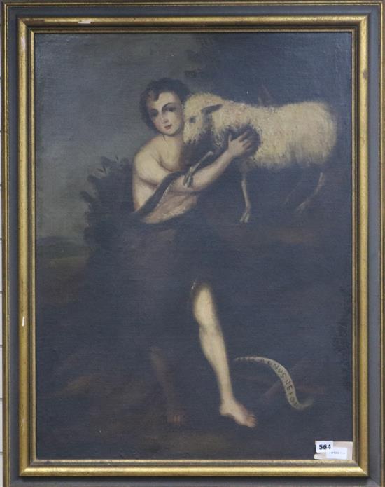 After Bartolome Esteban Murillo (1617-1682), oil on canvas, The Infant St. John with the Lamb, 79 x 59cm